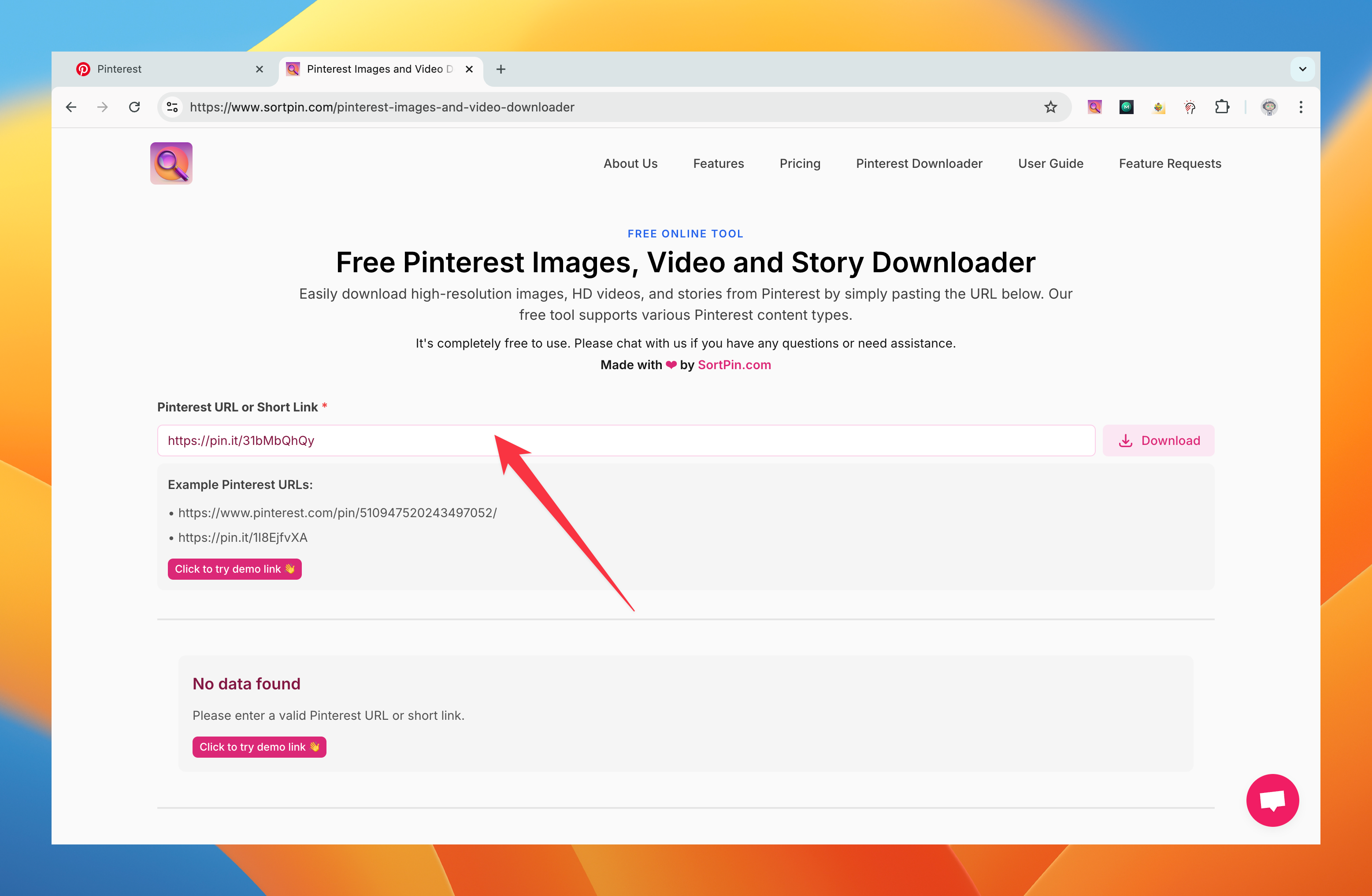 Go to the Pinterest Downloader website