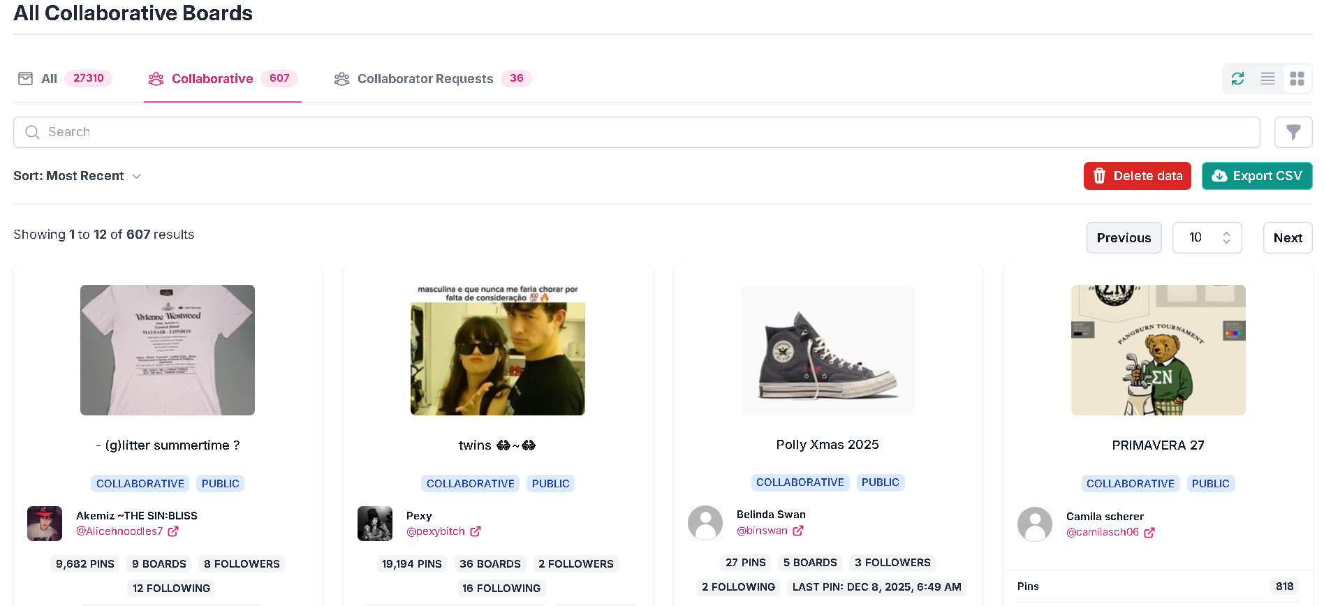 Find Pinterest group boards with the SortPin Collaborative tab