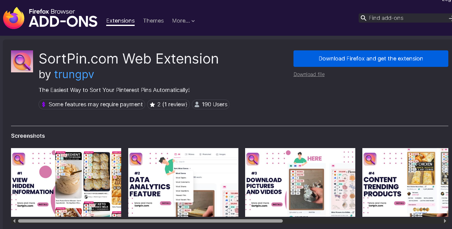 SortPin.com Web Extension on Firefox Add-ons