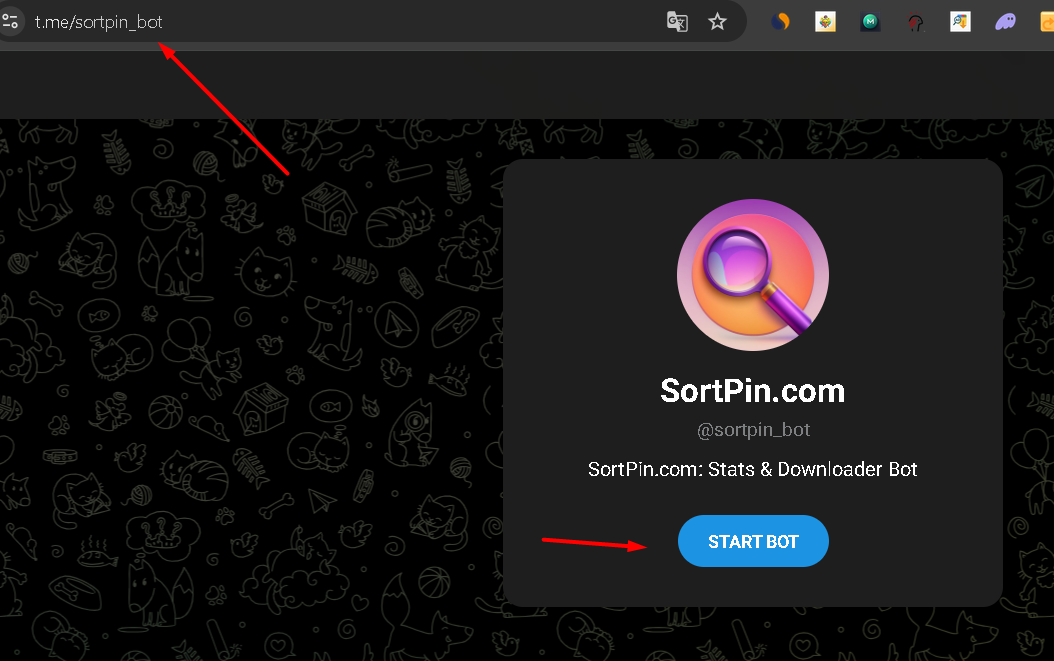 Start the SortPin Pinterest Telegram bot
