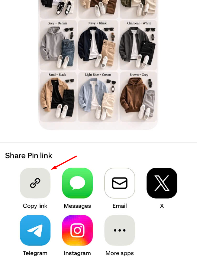 Copy a Pinterest pin link from the mobile share sheet