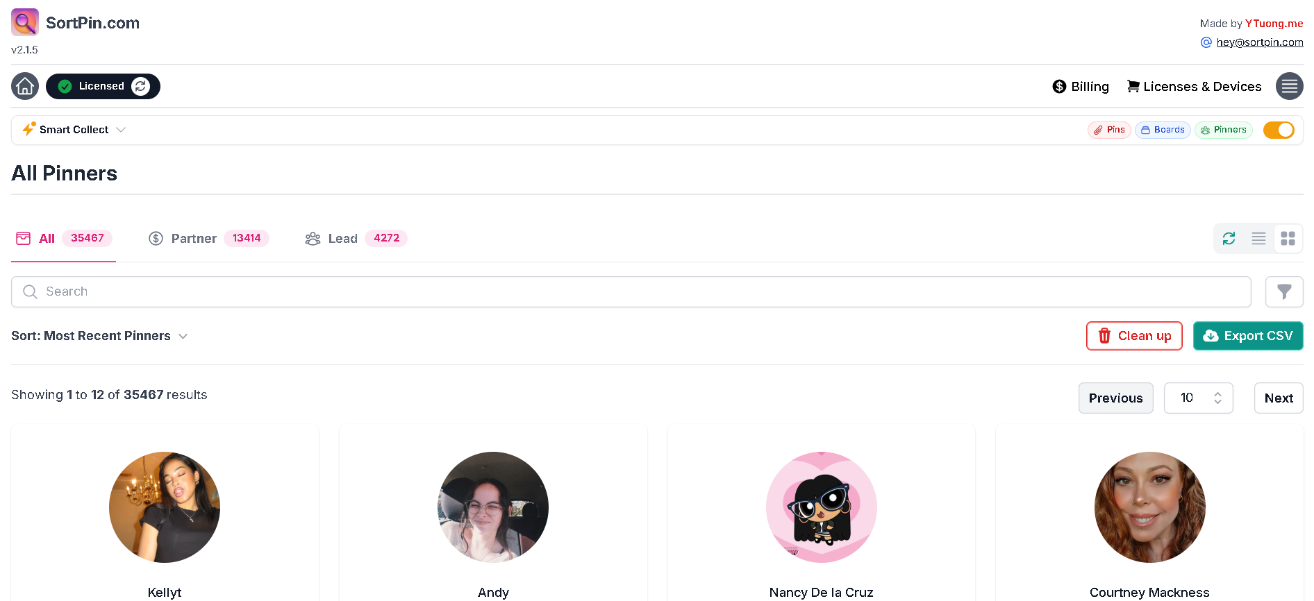 Export Pinterest leads and email addresses to CSV with SortPin