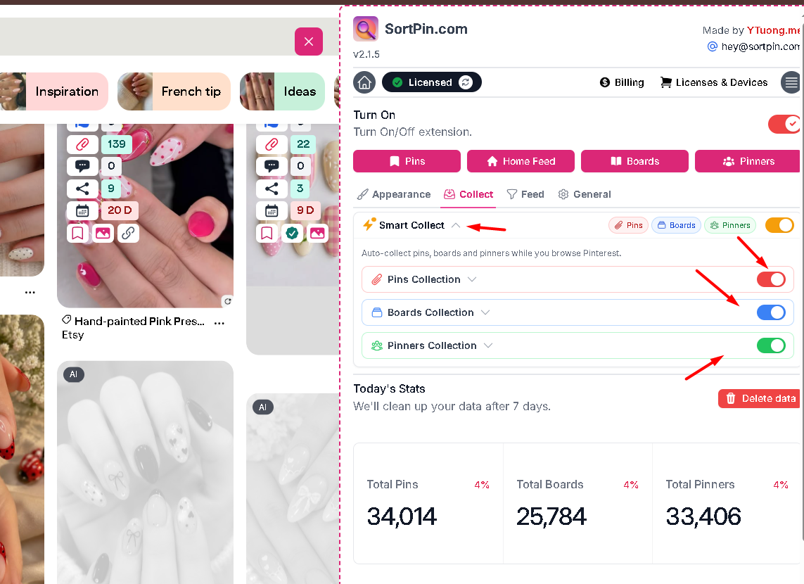 Enable Pins Collection to bulk download Pinterest pins
